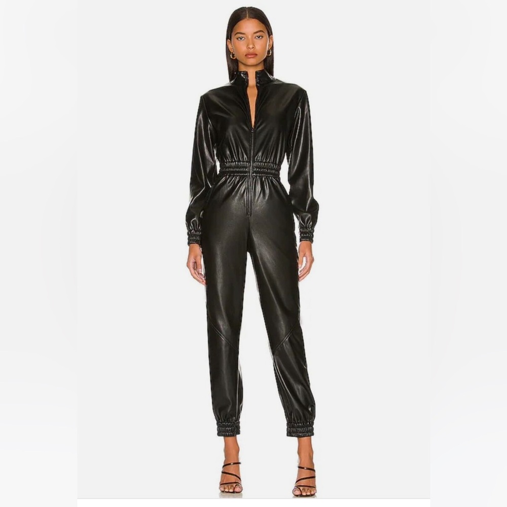 Alice & Olivia Levi Vegan Leather Front Zip Jumpsuit
